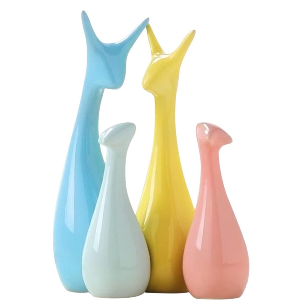 Home Decor Lucky Deer Family Statue Piano Finish Ceramic Figures - (Set of 4, Multicolor)