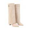 New Pointed Straight Leg Boots Women Knee Length Folding Boots with Metal Buckles Fashionable Mid Leg Boots In Multiple Colors