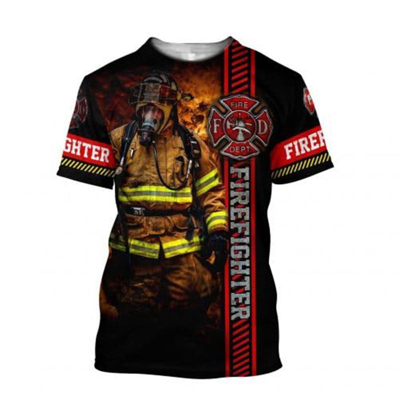 Summer 3D Firefighter Fireman Print T Shirt Kid Fashion Streetwear Short Sleeves Harajuku Clothing Gym T-shirts For Men Tees