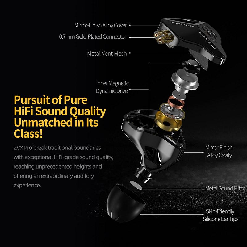 KZ ZVX Pro Earphones Dynamic HIFI Bass Earbuds in Ear Monitor Headphones Sport Noise Cancelling Headset