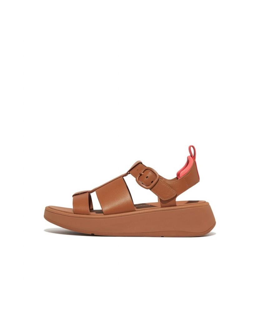 Женские сандалии-рыбаки на платформе Fitflop F-Mode из кожи Светло-загарный/Розовый коралл (Ft64K2S06A)