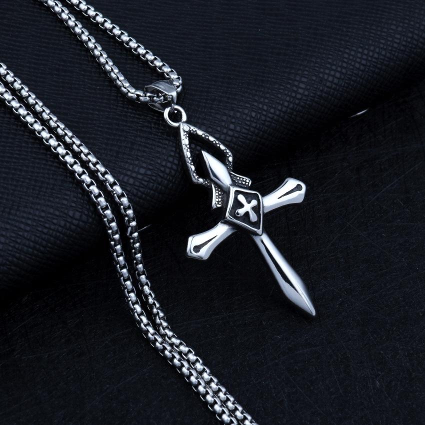 Necklace Silver Steel Cross Prayer 368