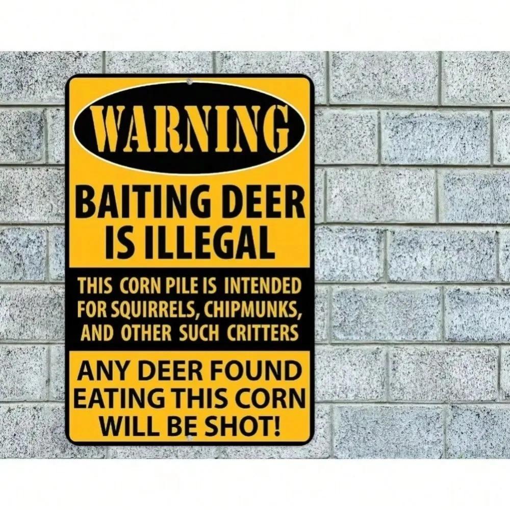 MerryPrint Baiting Deer Is Illegal Metal Sign 8x12 Inch Hunting Decor Wall Art for Man Cave Garage Halloween Home Room