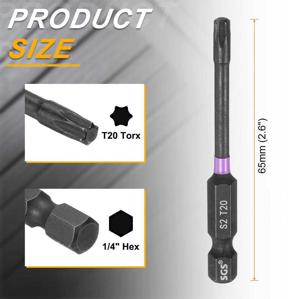 Ударные биты для отвертки Torx T7-T50, шестигранный хвостовик 1/4", магнитные, без отверстия, защищенные от взлома, 6-лучевая звезда, биты для шуруповерта, электроинструмент
