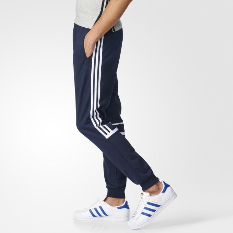 adidas Оригинальные брюки кэжуал с манжетами и логотипом в стиле колор-блок Three Stripes для мужчин, низ, темно-синий BK5928