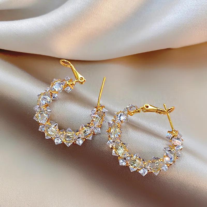 Luxury Geometric Crystal Circle Earrings for Women Elegant Temperament High-End Zircon Hoop Earring Daily Commuting Fine Jewelry