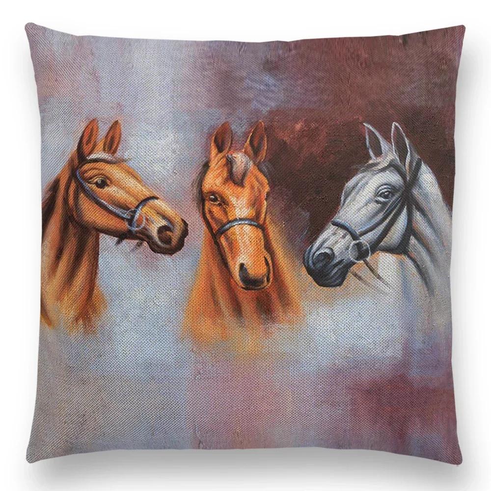 Наволочка с масляной живописью лошади, домашний декор, винтажная наволочка для дивана, автомобиля, льняная наволочка, домашняя декоративная, дропшиппинг