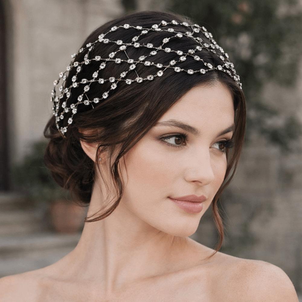 Handmade Rhinestone Tiara Wedding Headpieces Bride Hair Bands Classic Hair Net Crown Women