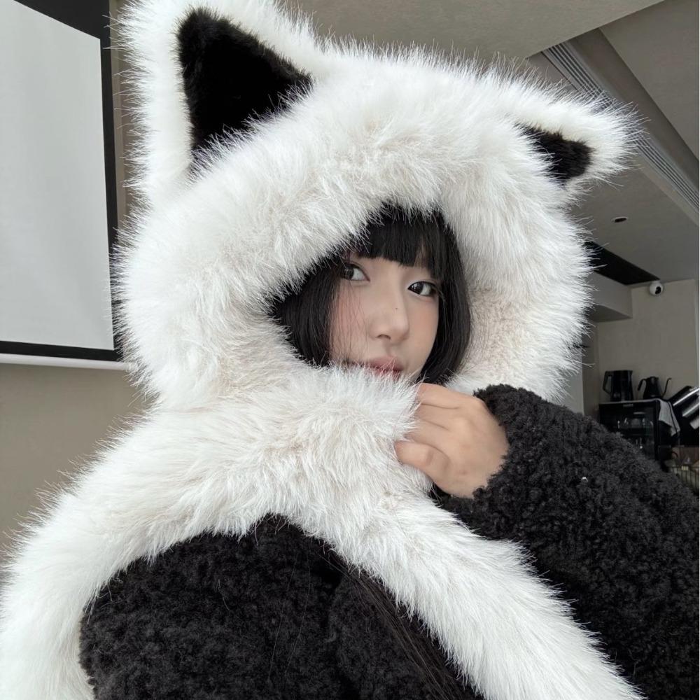 Soft Plush Beanie Hat Scarf Winter Warm Scarf Set Hooded Creative Integrated Cap Scarf