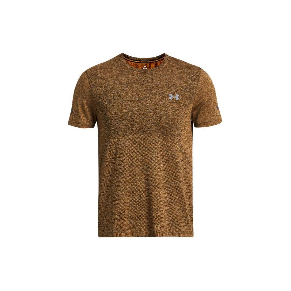 Under Armour Футболка мужская с коротким рукавом, с цветным блоком и бесшовным принтом логотипа, с круглым вырезом, для бега, цвет Wild-Orange 1375692-804