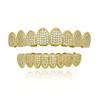 HipHop CZ Teeth Set For Unisex Top Bottom Mouth Gold  Color Teeth Tooth Cap Removable Dental Fashion Jewelry