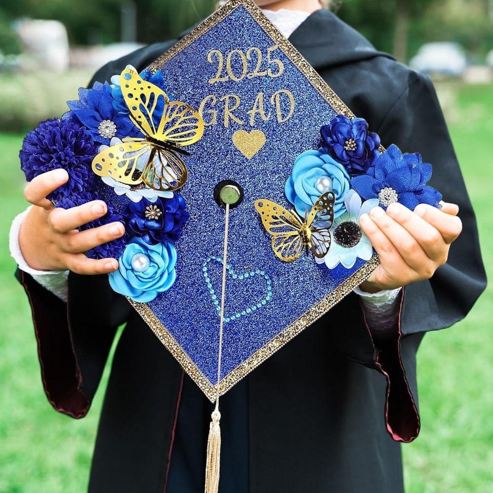 10 Sheets Creative Grad Cap Decorations DIY Glitter Foam Paper  University