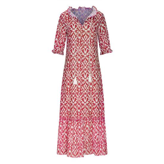 Женское летнее платье трапециевидной формы с большим подолом в богемном стиле и половиной рукавов с кисточками и V-образным вырезом, свободное пляжное платье макси с принтом для отпуска