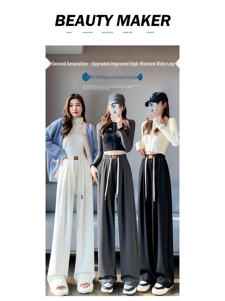 Autumn Women's High-Waisted Flowy Wide-Leg Knit Pants