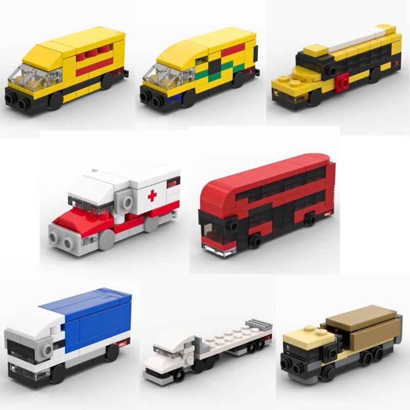 Building Block Ambulance Express Transporter Truck School Bus Flat Trailer Assembled Model Compatible