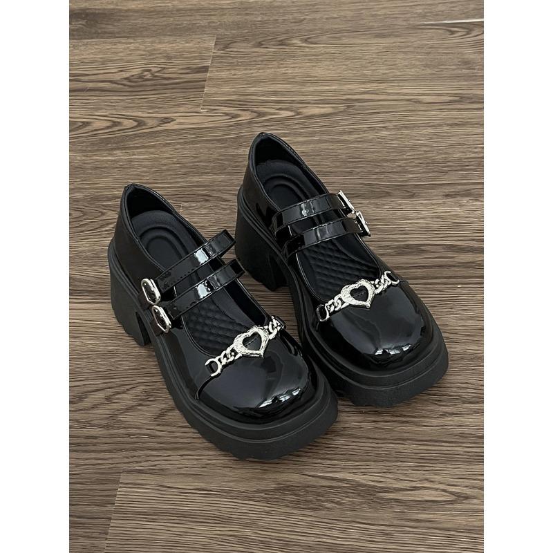 Новые черные женские летние туфли на толстом каблуке с круглым носком в японском стиле Jk Shoes Thick Sole Mary Jane