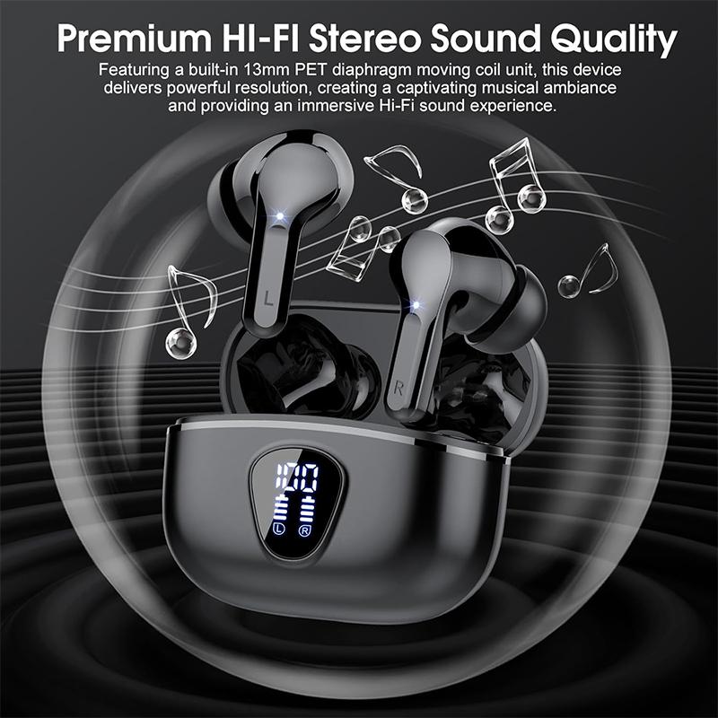 UYUXIO Noise Cancelling Earphone BT 5.4 Wireless EarBuds with 48H LED Display HiFi Stereo IP7 Waterproof Ear Buds Headphones