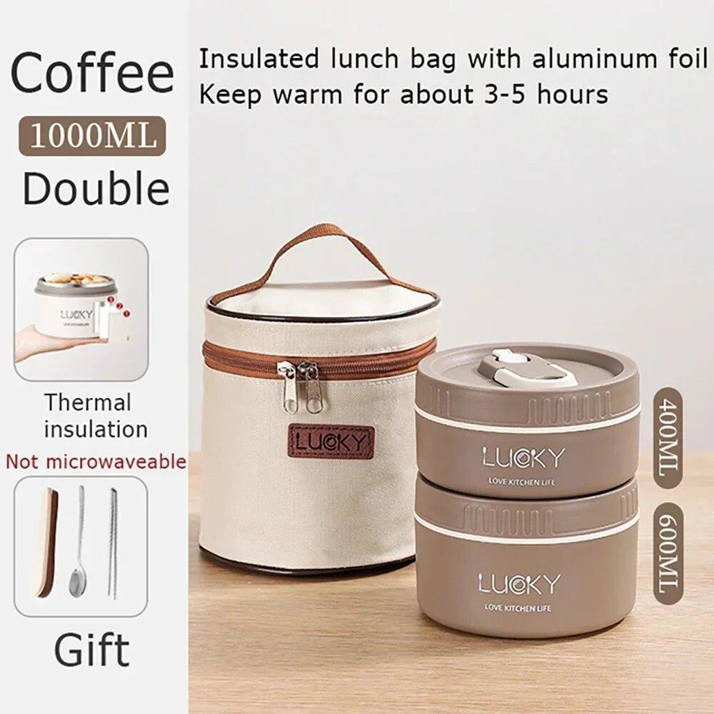 Stainless Steel Insulated Lunch Box Household Multi-layer Lid Soup Bowl Bento Box Office with Lunch Insulated Bucket