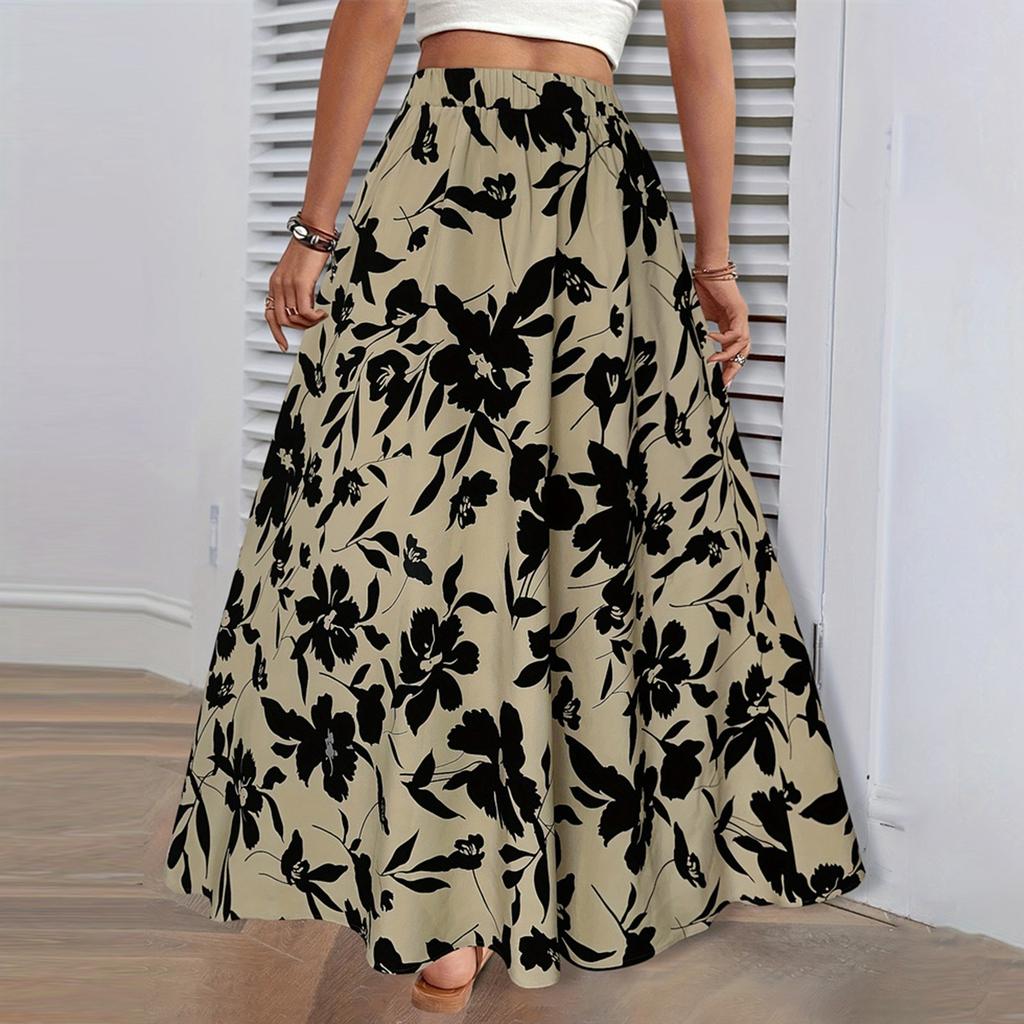 Длинная юбка с принтом и эластичным поясом, летняя, высокого класса, темпераментная, плиссированная, дорожная, женская одежда