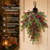 Indoor Wall Door Decorations Upside Down Christmas Tree Hanging Decor, Pinecone Berry Wreath with Flocked Red Pine Cone Snow Tips, Rustic Ornament for