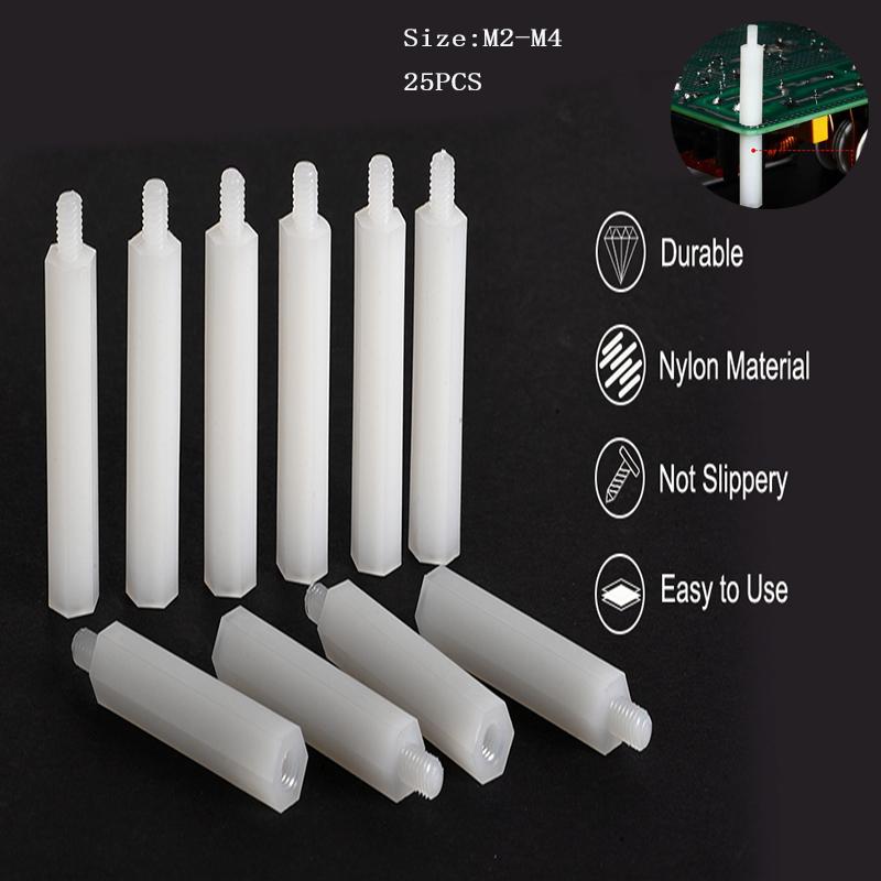 25Pcs White Male To Female Nylon Standoff M2-M4 PCB Standoff Spacer Column Plastic Spacing Pillar