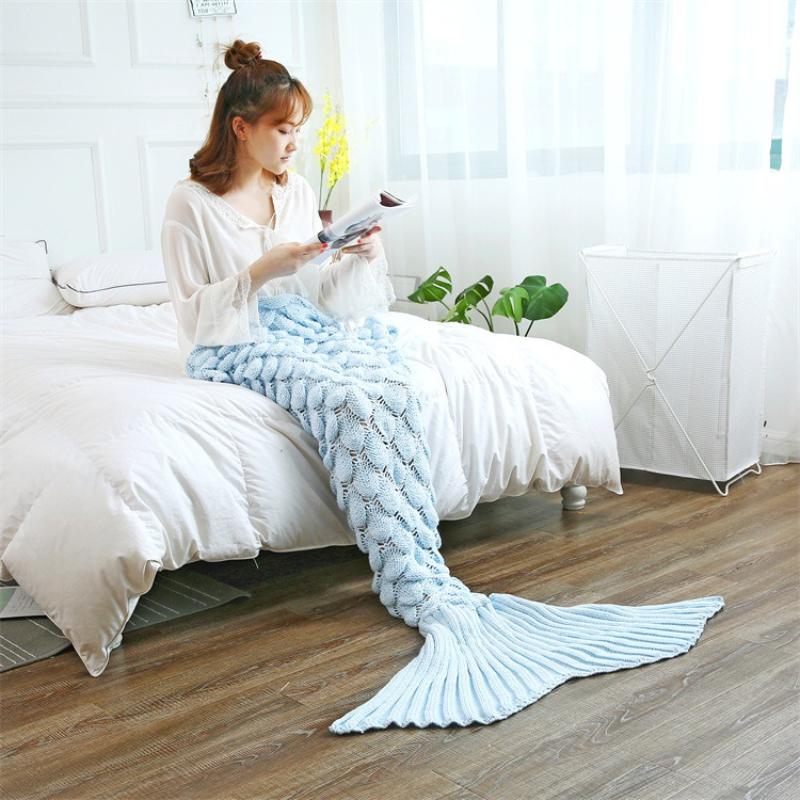 Summer Breathable Knitted Nap Blanket Soft and Comfortable Mermaid Blanket Sofa Blanket Family, Ladies, Children, Camping, Photography, Sleeping Bag