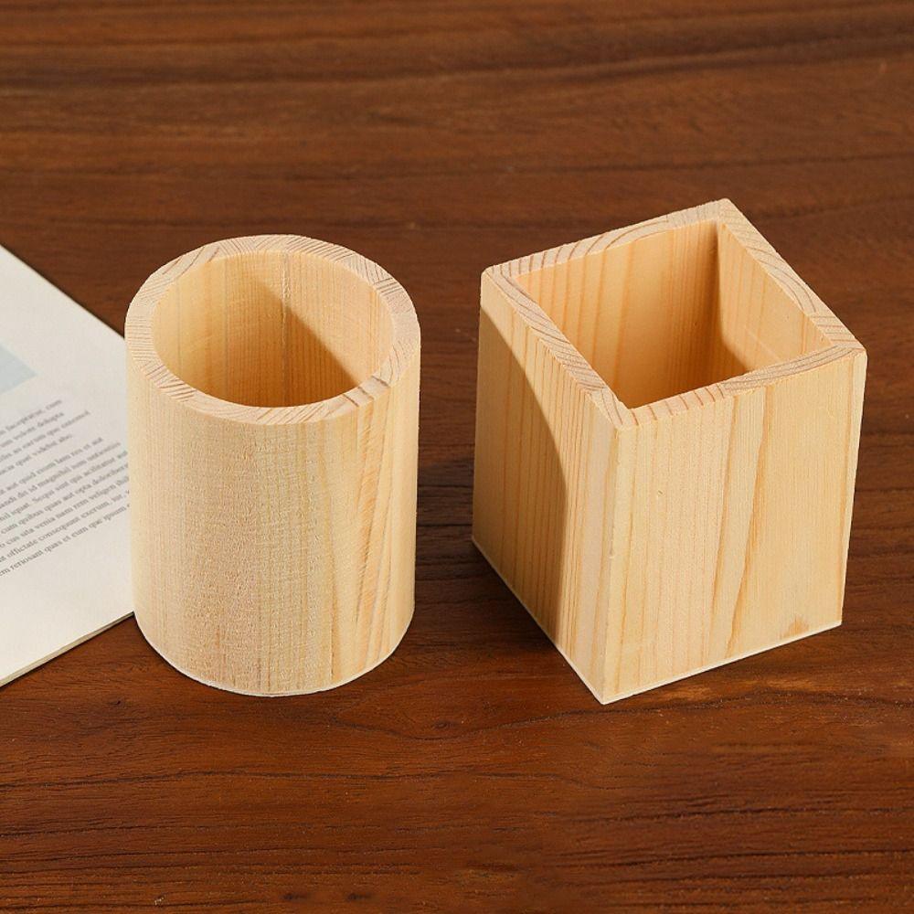 Портативный деревянный держатель для ручек, DIY, для рисования, круглый/шестиугольный/квадратный, контейнер для ручек, держатель для кистей для макияжа, для студентов