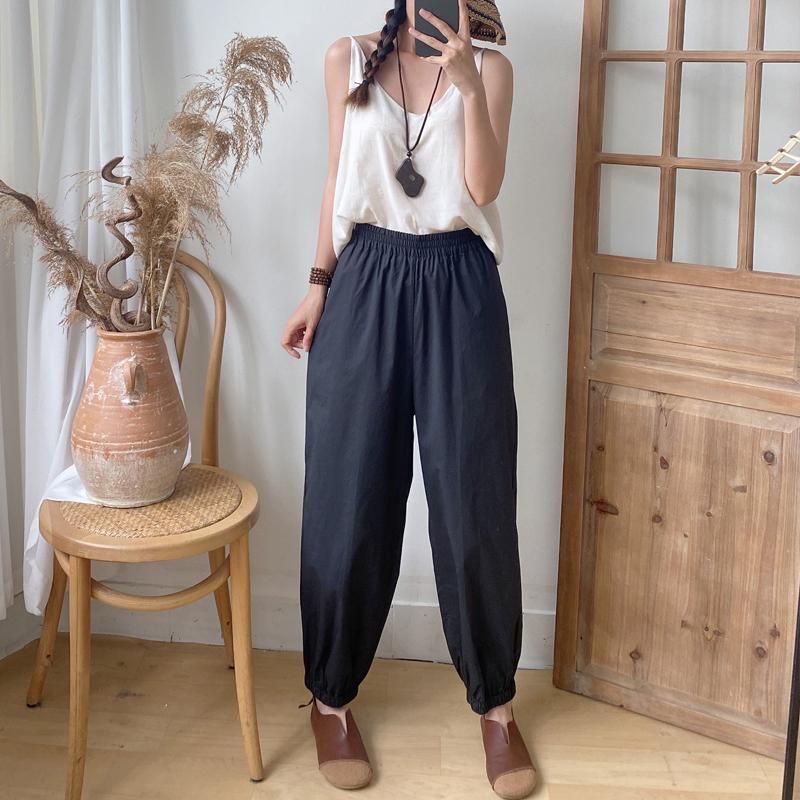 Johnature Повседневные японские женские шаровары, летние однотонные свободные женские брюки с эластичной резинкой на талии длиной до щиколотки