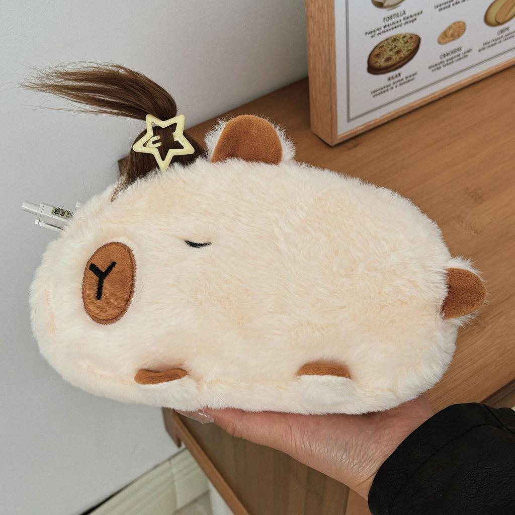 Новый милый плюшевый пенал Capybara, косметичка, сумка для ручек в виде морской свинки, большая вместительная сумка для карандашей, школьные принадлежности, канцелярская коробка