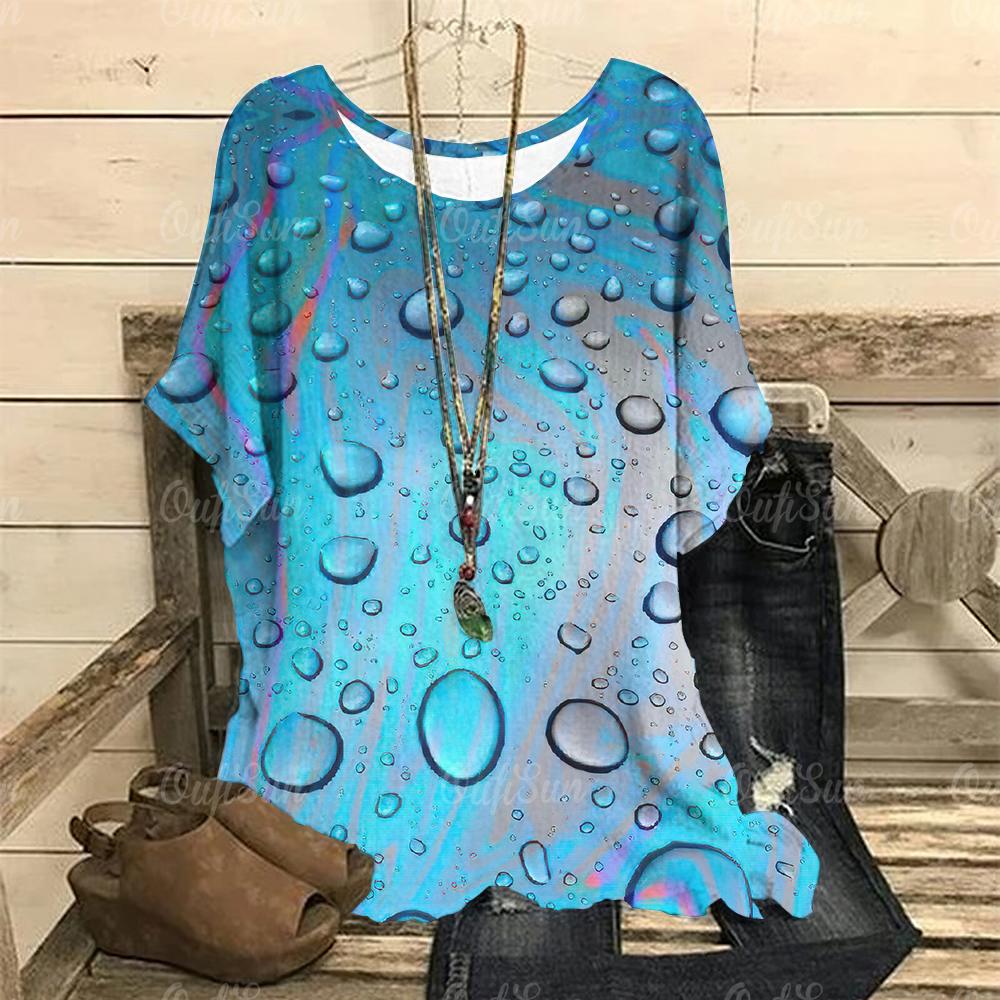 Футболка в стиле ретро для женщин с принтом капель, футболки с коротким рукавом, летний круглый вырез, модный женский свободный свитер