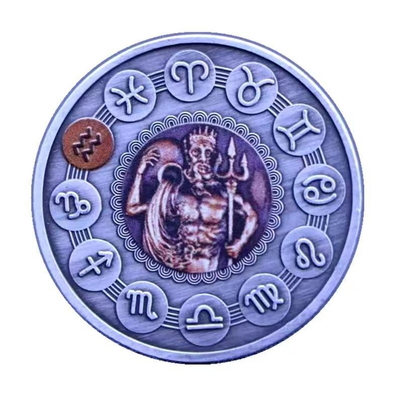 Двенадцатизодиакальная двухцветная памятная монета, никелевая монета под старое серебро, бог солнца и луны, пожелание, ангел, подарок на день рождения, рождественский подарок