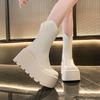 9CM Punk Chunky Platform Motorcycle Boots Women Thick Bottom Non Slip Combat Booties Woman Black White Leather Ankle Botas Mujer