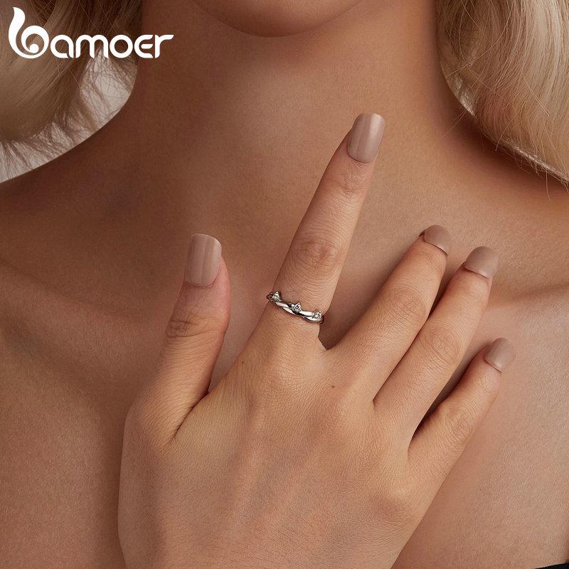 BAMOER 925 Sterling Silver Simple Twisted Ring Fashion Everyday Wear For Women Birthday Gifts Fine Jewelry