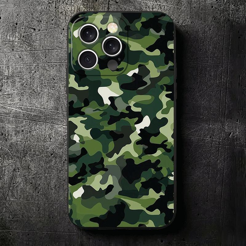 Мягкий чехол для телефона с камуфляжным военным рисунком для iPhone 16 16E 17 Air 15 Pro Max 14 Plus 13 Mini 11 12 7 Черная задняя крышка