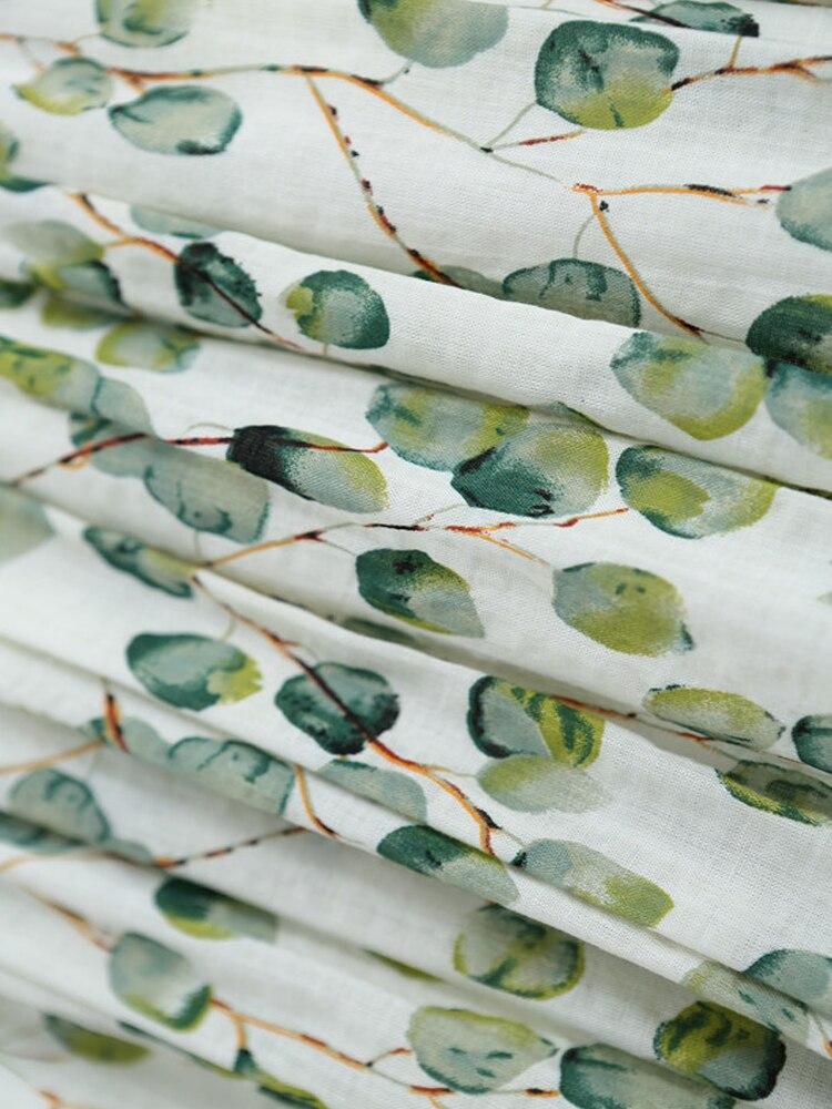 Spring Summer Women High-waisted Floral Printed Skirts Elastic Waist Elegant Casual Linen Cotton Midi Green Skirts