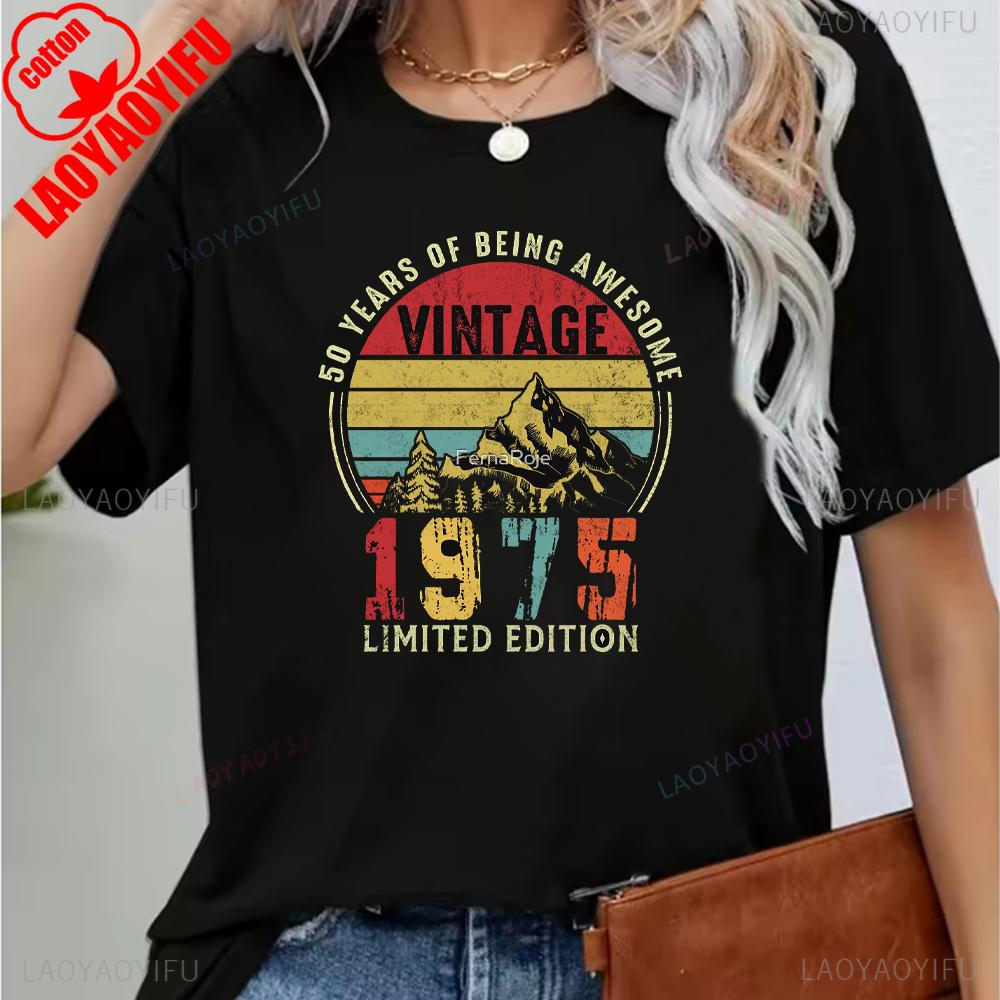 Vintage 1975 Funny 50Th Birthday Gifts 50 Years Old Retro Print TShirt Short Sleeve Crew Neck Casual Top for Summer Spring