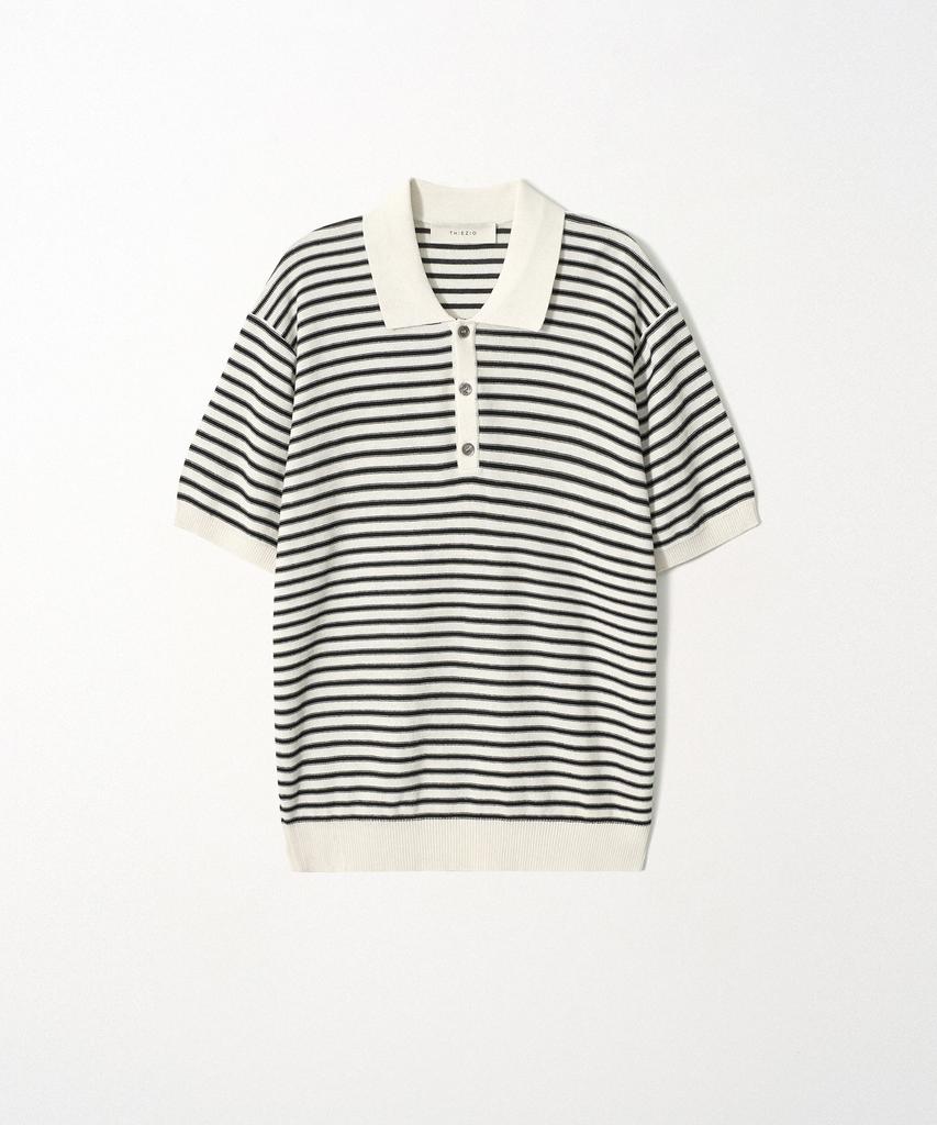 EZIO Linen Stripe Polo Knit_Ivory