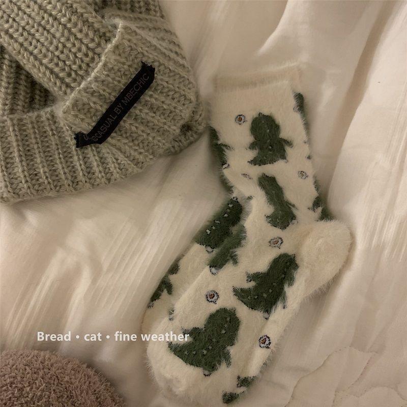 Plush Socks Women'S Milk Spots Fleece Thickened Cute Tube Socks Autumn And Winter Home Warm Mink Fleece Stockings