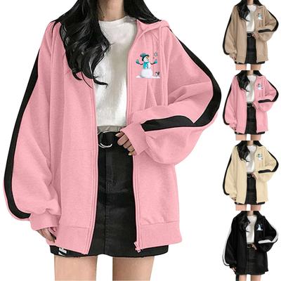 Женская мода Рождественский принт в стиле пэчворк с открытой грудью и капюшоном на молнии Толстовка