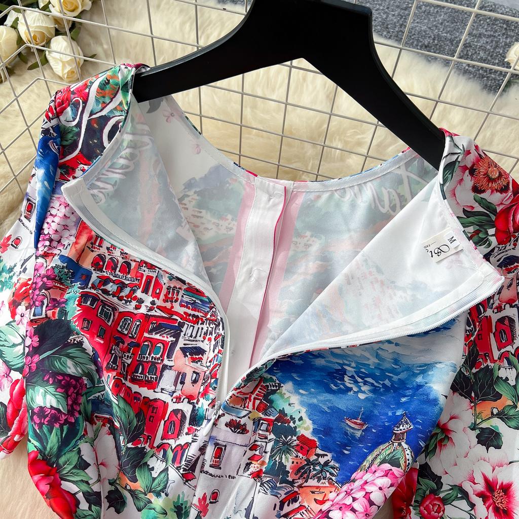 Летние женские дизайнерские винтажные принты на подиуме платья с коротким рукавом и шнуровкой, облегающие платья-карандаши для вечеринок