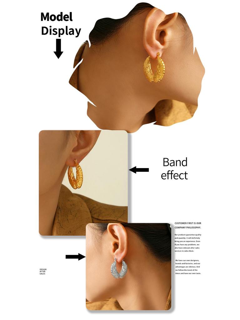 Серьги-крылья геометрической формы с покрытием из 18-каратного золота из титановой стали - Европейский/Американский ретро-дизайн