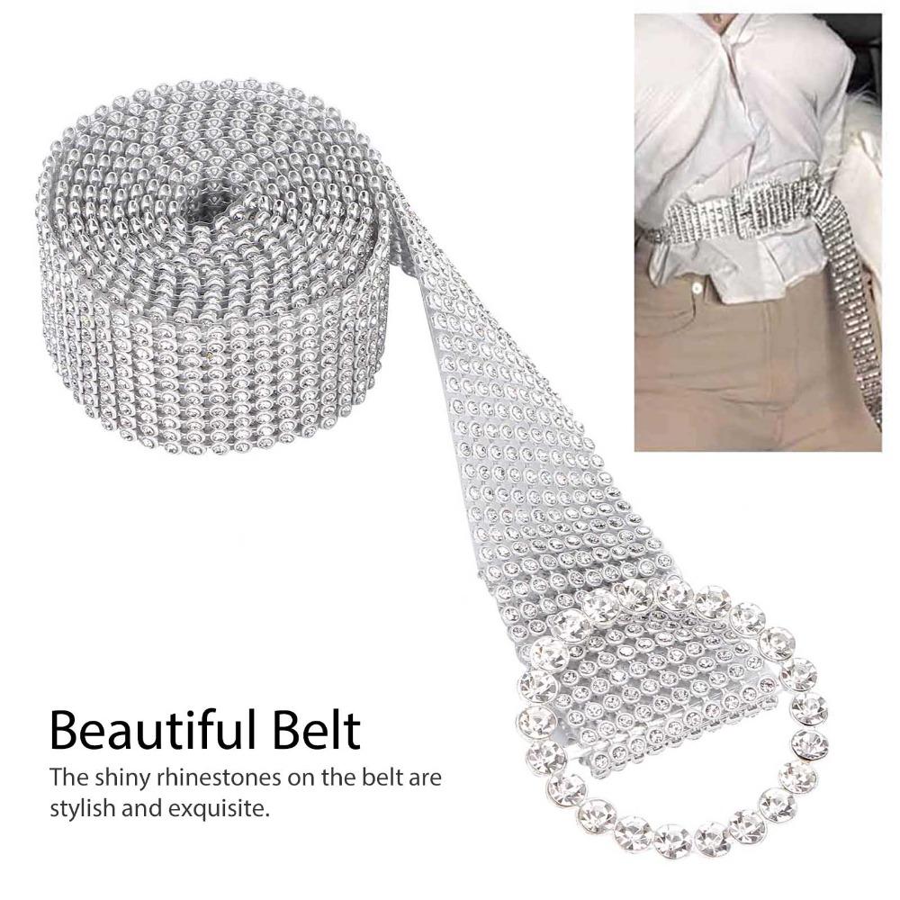 1pcs Adjustable Rhinestone Belt Silver Crystal Belt Fashion Shiny Waistband  For Women