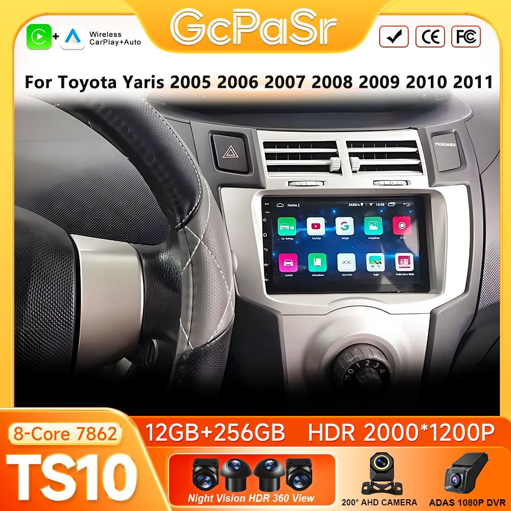 Autoradio Android 16 pour Toyota Yaris 2005 2006 2007 2008 2009 2010 2011 Navigation GPS Android Auto Carplay Wifi 4G Sans 2din DVD