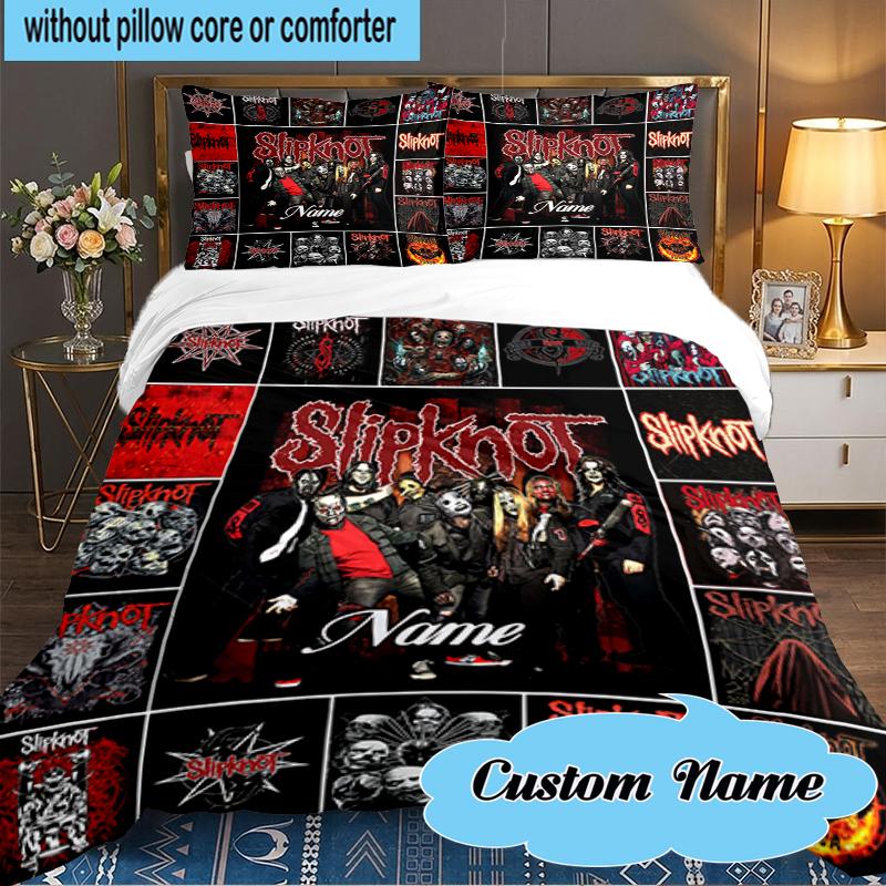 Custom Name Metal Music Band Collage Bedding Set 3pcs, Bedding Set Including 1pc Duvet Cover And 2pcs Pillowcases for Bedroom, Dormitory Gift