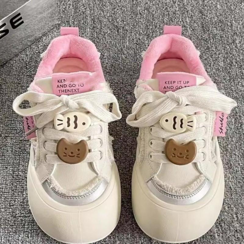 Fashion Korean-style 2025 Spring Women's Dopamine Bow Platform Sneakers - Chunky White Bread Shoes Cute & Versatile Thick-Sole Summer