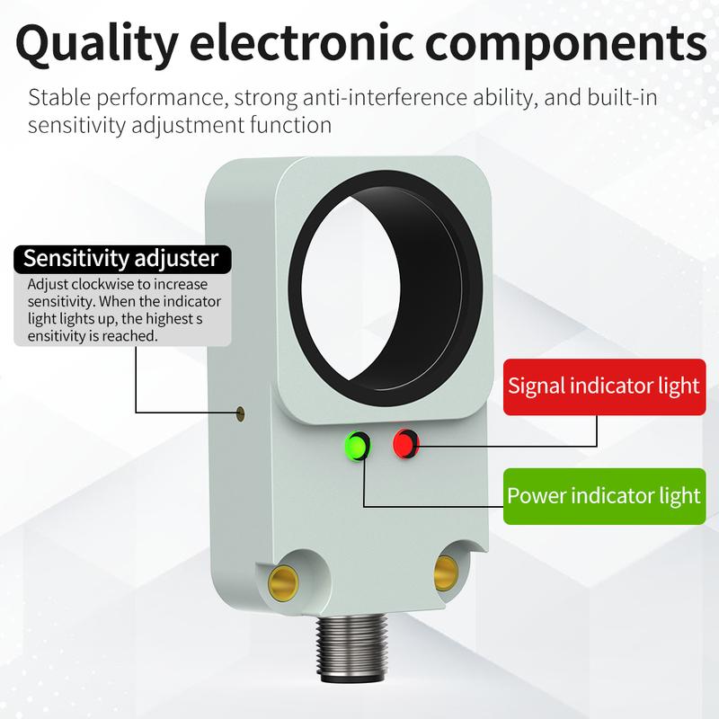 GTRIC Ring Proximity Sensor Inductive Switch Non-Flush M12 Connector DC 3-Wire NPN PNP IP67 Magnetic Metal Drop Detection