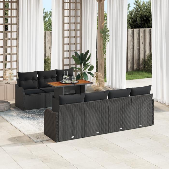 VidaXL Ensemble de Canapés de Jardin de 8 Pièces avec Coussins Noir Rattan Synthétique Acacia 3349421