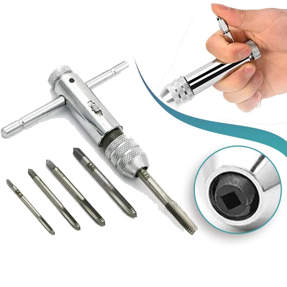 M3-M8 Ratchet Tap Wrench Removable Manual Tap Screw Holder Adjustable T-Handle Ratchet Male Thread