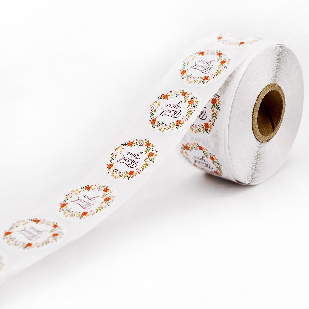 50pcs/lot Paper Flowers Thank You Stickers for Wedding Favors and Party Seal Labels Business Packing Label Stationery Sticker