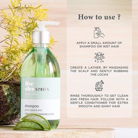 Шампунь Kimirica Five Elements Green Apple & Aloe с натуральными экстрактами для мягкости и гладкости волос, 300 мл